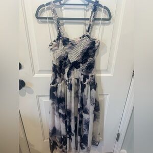 Free People Gray and Black Floral Smocked Dress